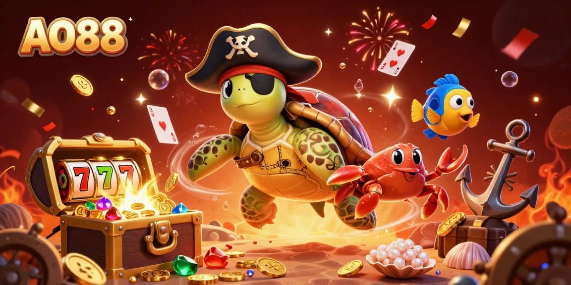 Experience excitement at AO88 with a lively scene of casino elements and engaging characters.