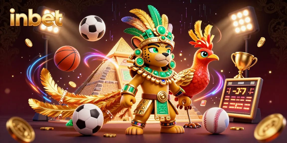 Experience winning at inbet with a vibrant 3D depiction of thrilling sports betting and casino elements.