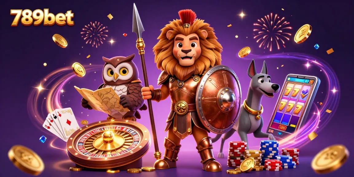 Experience the thrill of 789bet with vibrant 3D casino characters amid sparkling elements.