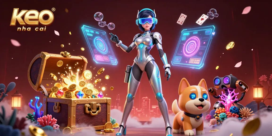 Engage with keo nha cai through a vibrant 3D casino scene illustrating betting excitement and futuristic gaming elements.