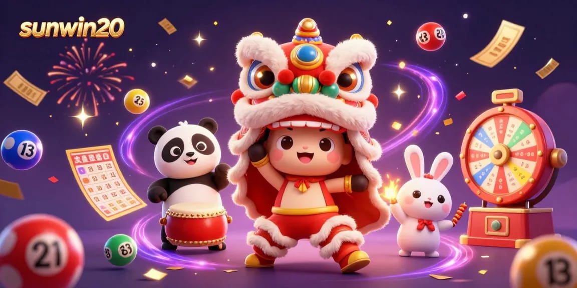 Experience the thrill with sunwin20, featuring a colorful 3D carnival scene with gambling elements.