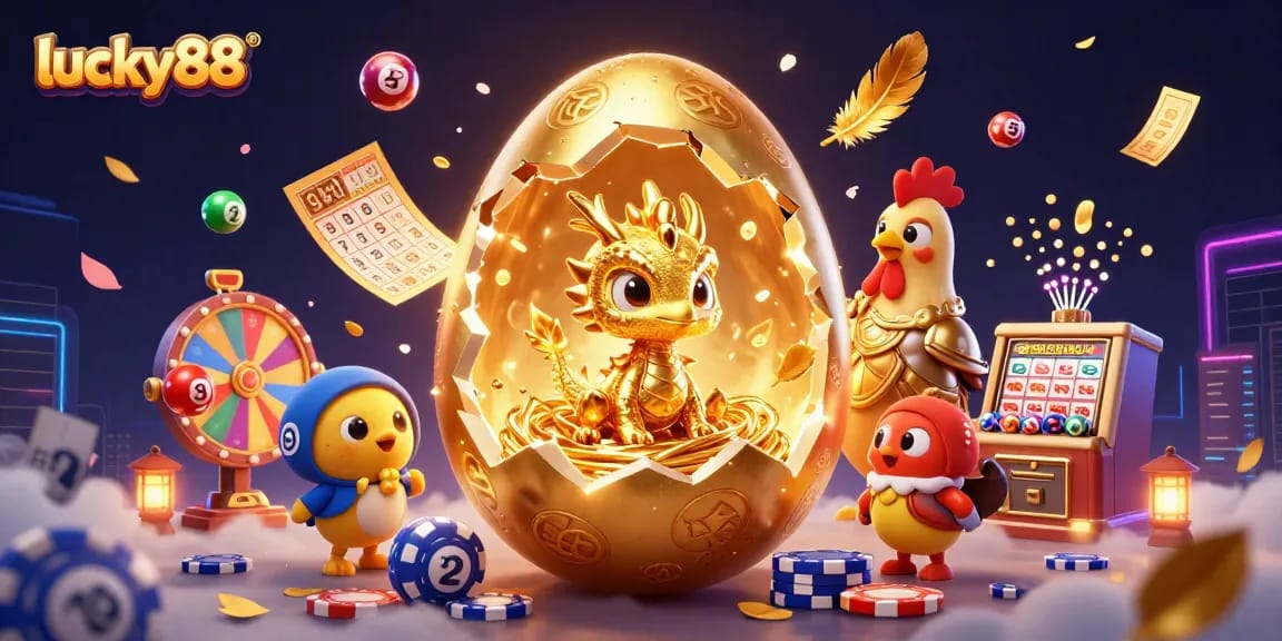 Experience lucky88 with golden dragon imagery surrounded by vibrant casino elements.