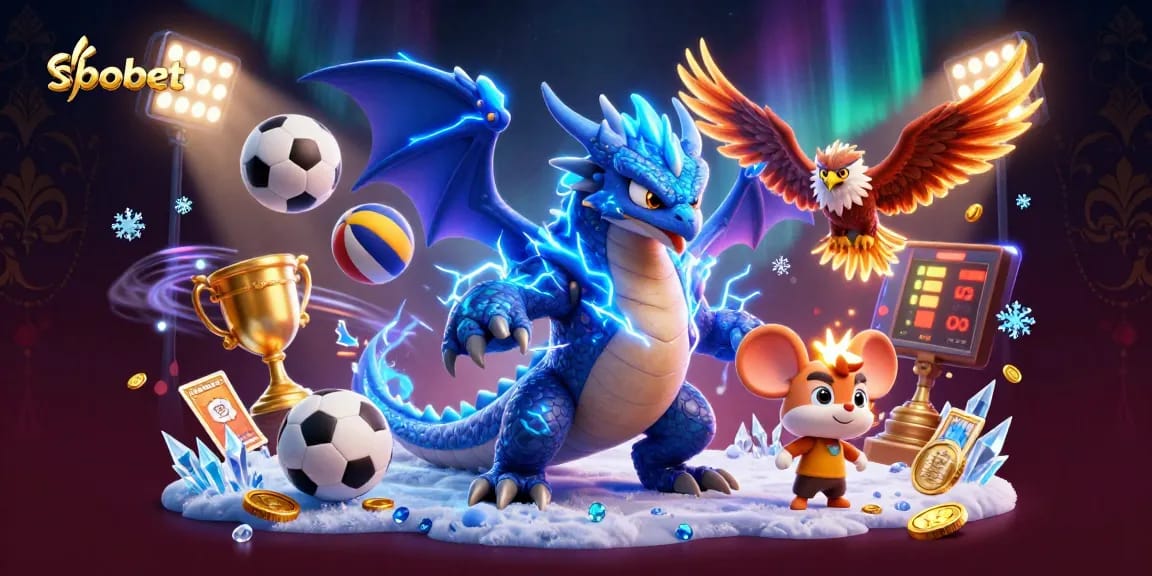Sbobet delivers intense sports betting excitement with dynamic dragon and sports elements.
