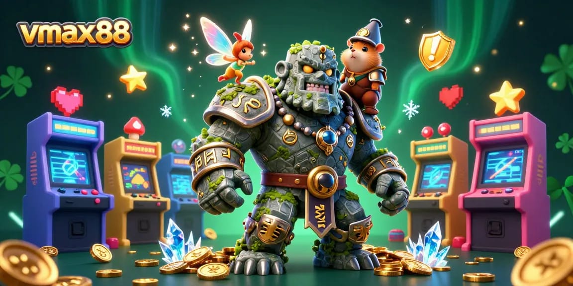 Join the excitement at vmax88 with enchanting 3D characters in a lively casino scene.
