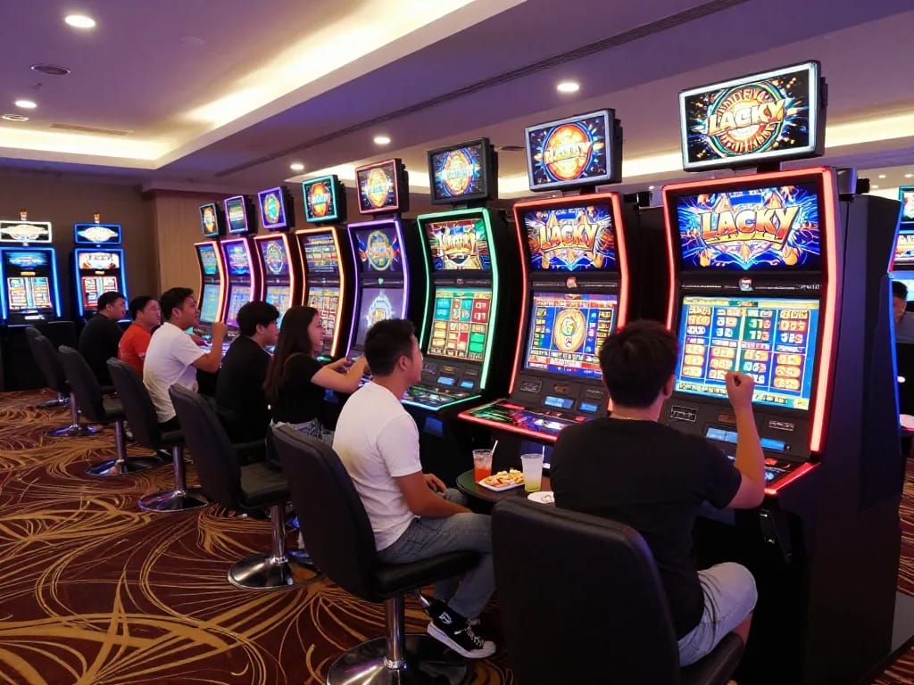 Exciting casino gaming scene featuring players at Lucky 88 slots, showcasing vibrant atmosphere and celebrations at https://lucky88.foo/.