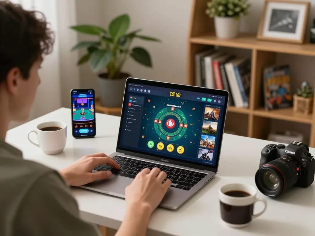 Tài xỉu online game displayed on laptop screen with player engaged in strategic betting at home.