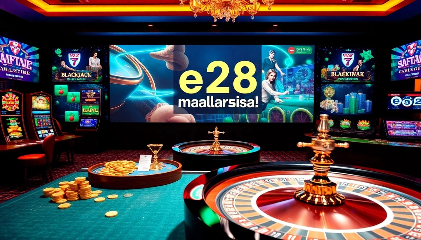 Engaging gameplay at e28 malaysia with vibrant gaming table and slot machines.