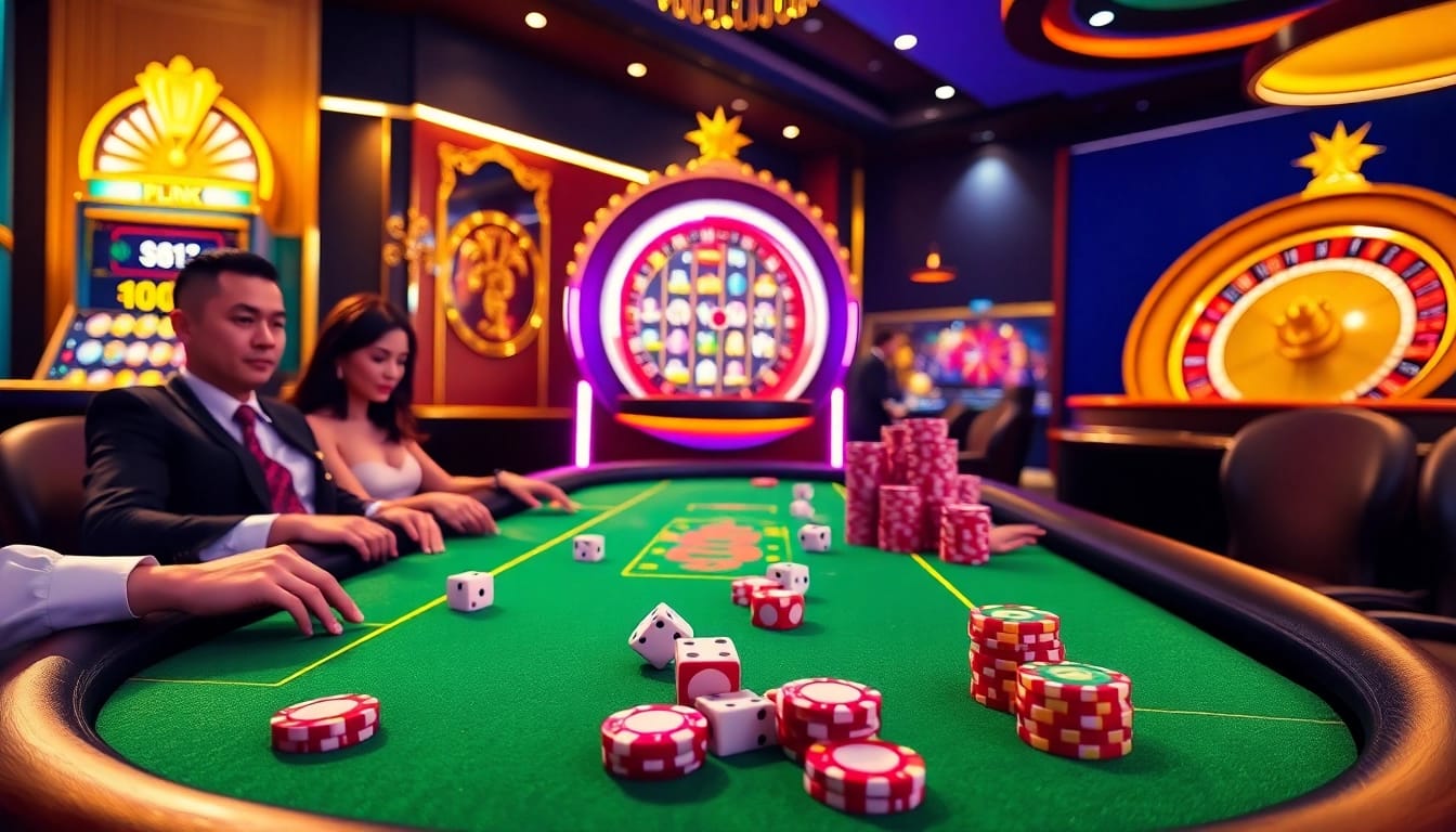 Experience thrilling online gambling at Luckywin88 with vibrant casino elements and high-stakes games.