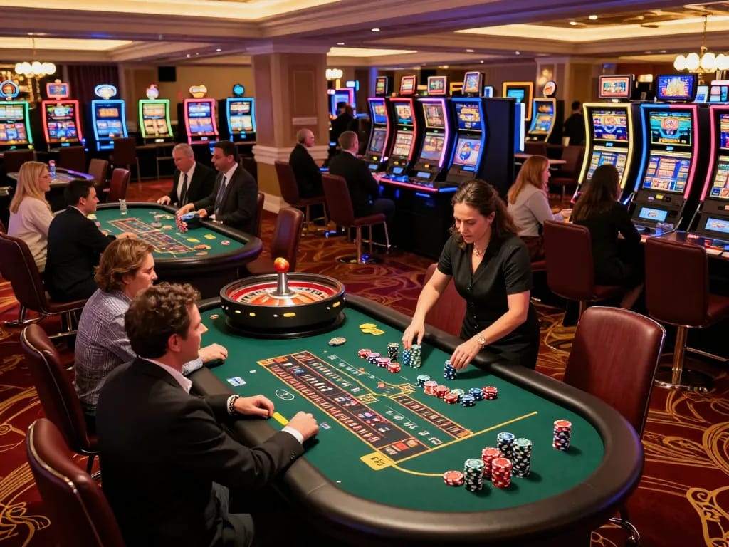 Exciting game action featuring players at roulette tables, link fly88 casino experience gaining momentum.