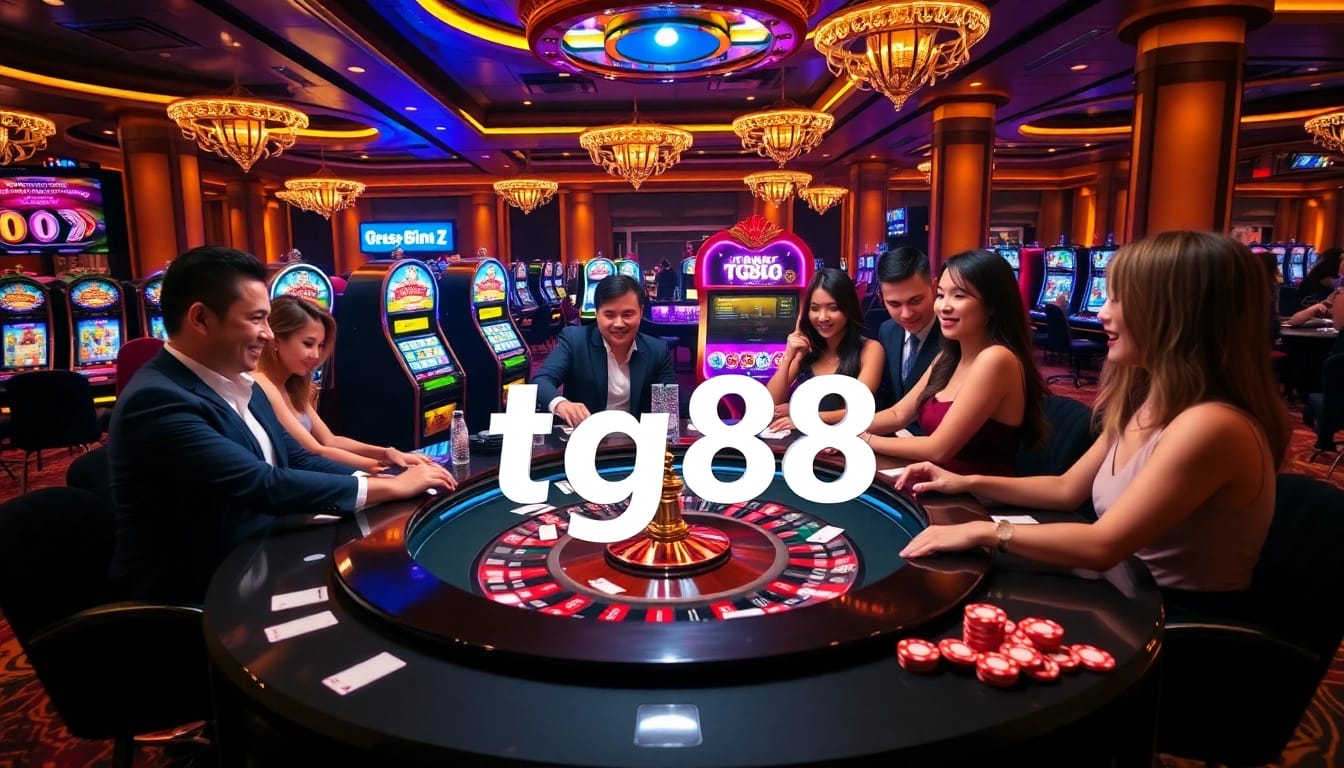 Experience thrilling games at tg88 online casino with a vibrant roulette table and engaged players.