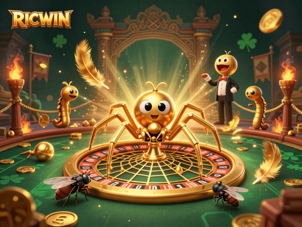 Experience RICWIN's thrilling bets in a vibrant 3D casino web scene round roulette.