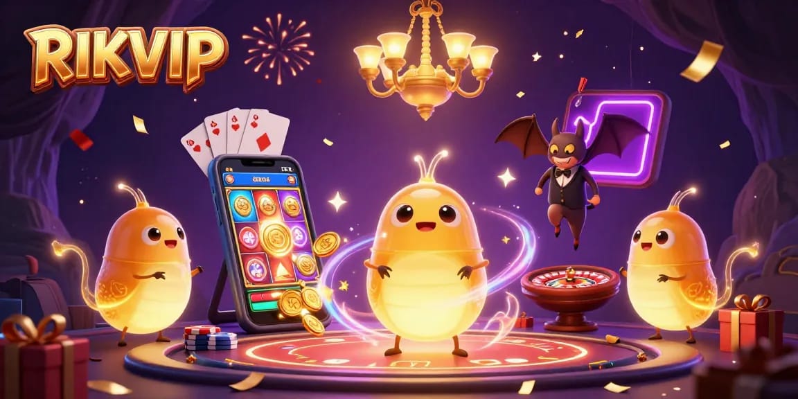 Experience RIKVIP with glowing glowworms lighting up a lively casino atmosphere filled with excitement and games.