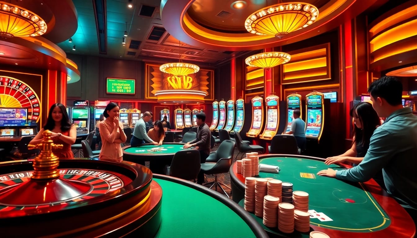 Experience thrilling games at https://mm88.moe/ with vibrant roulette wheels and engaged players enjoying casino action.