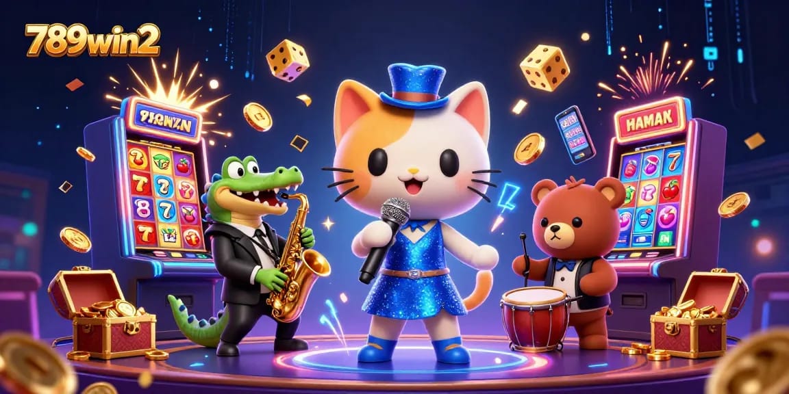 Experience thrilling jackpots at 789win2 with a vibrant casino scene featuring fun characters and dynamic game elements.