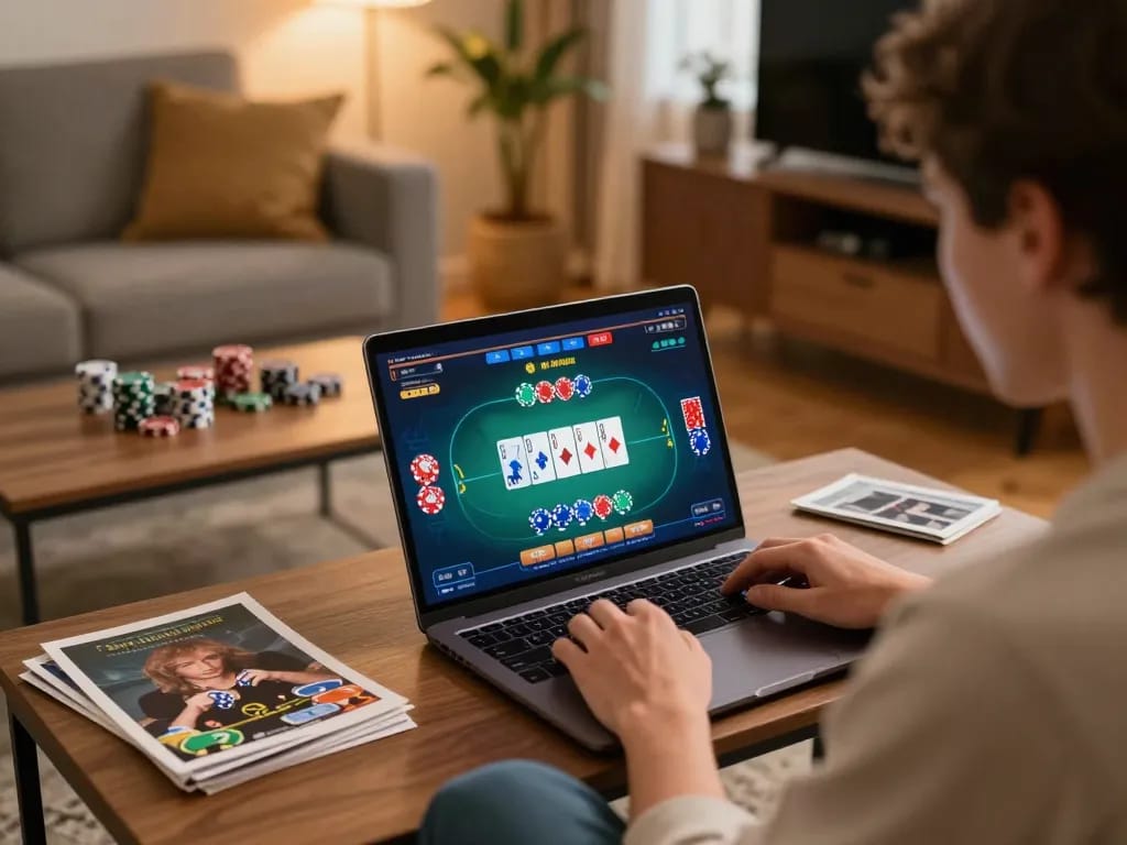 Engaging online poker game experience on luckywin with a laptop interface showcasing real-time gameplay