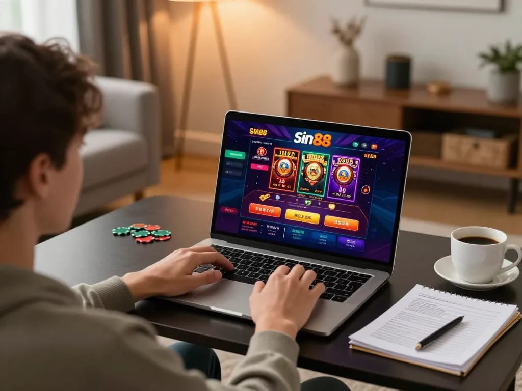 Engaging in sin88 online casino gameplay from the comfort of home.