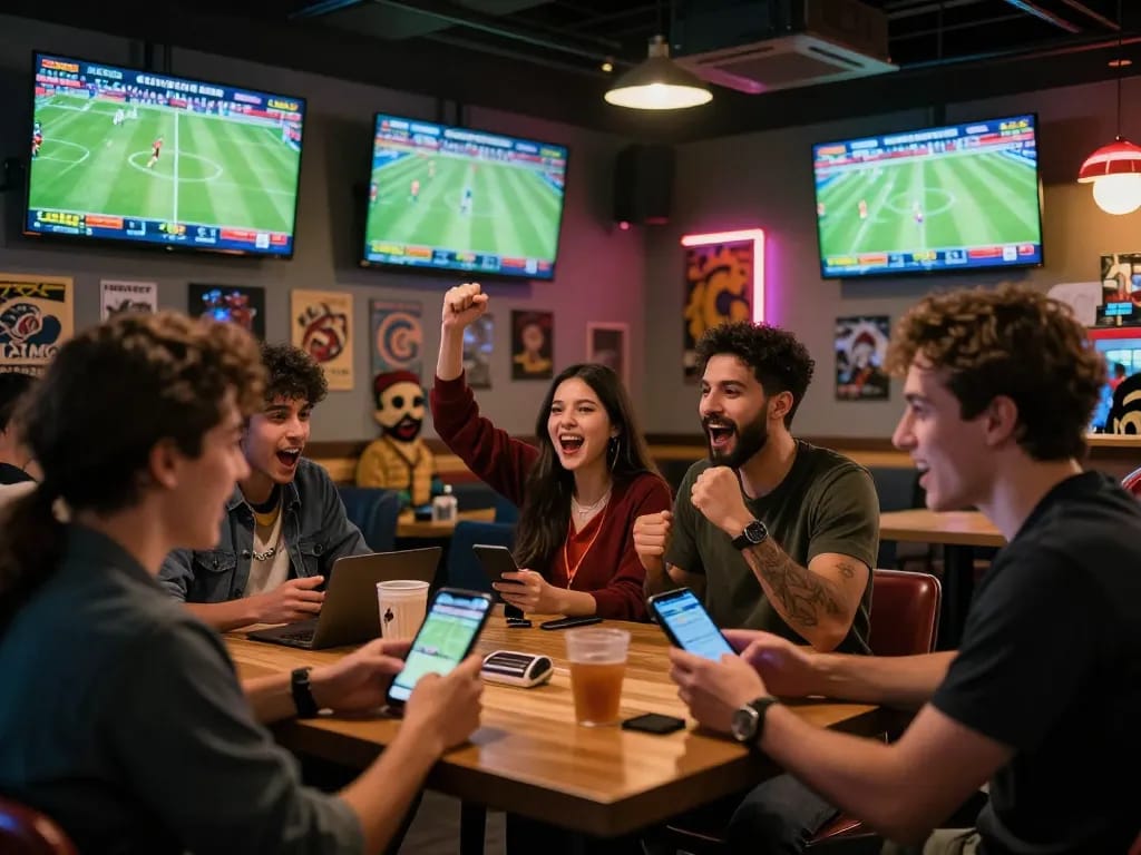 Engaged fans follow kết quả bóng đá live at a sports bar, enhancing their betting experience.