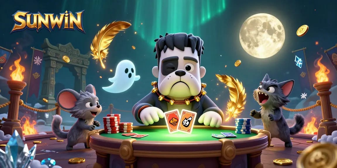 Experience thrilling gameplay with SUNWIN at a spooky casino table filled with gold coins and magical elements.