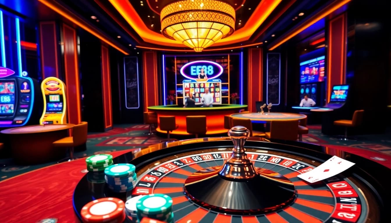 Experience the excitement at EE88 with a vibrant casino setting and thrilling gambling atmosphere.