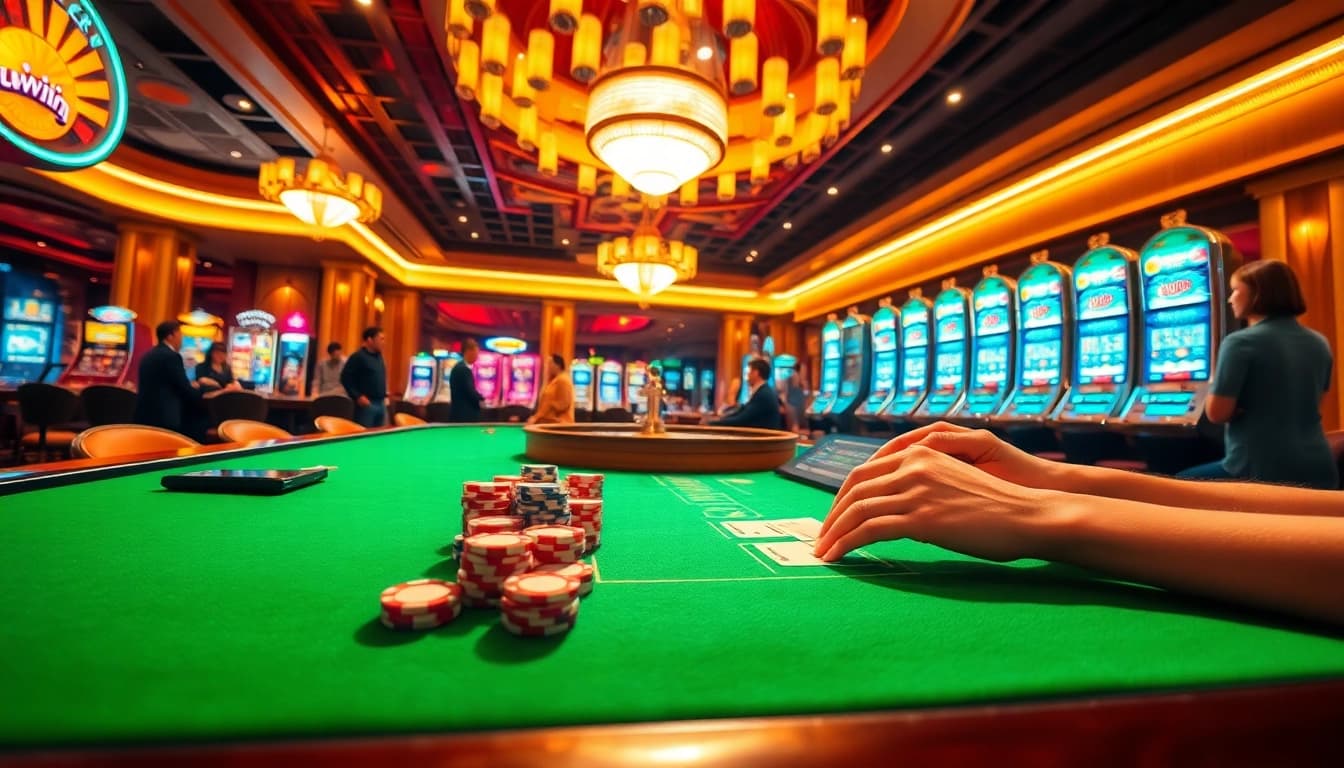 Playing at a vibrant casino table with the keyword sun win shining through the excitement of gambling.