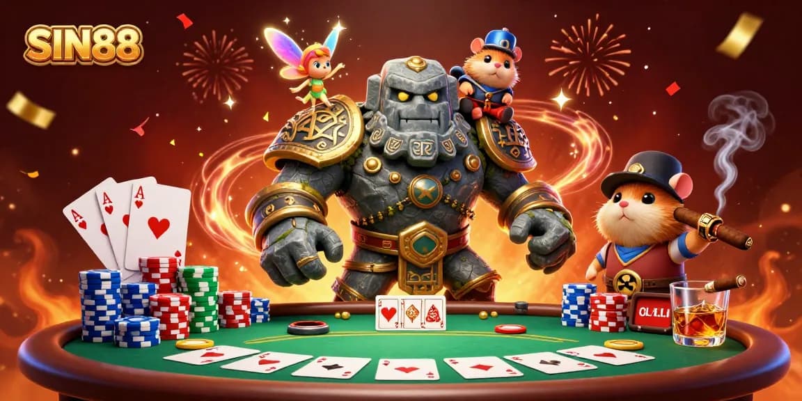 Experience the thrill of SIN88 at a vibrant poker scene with magical elements!