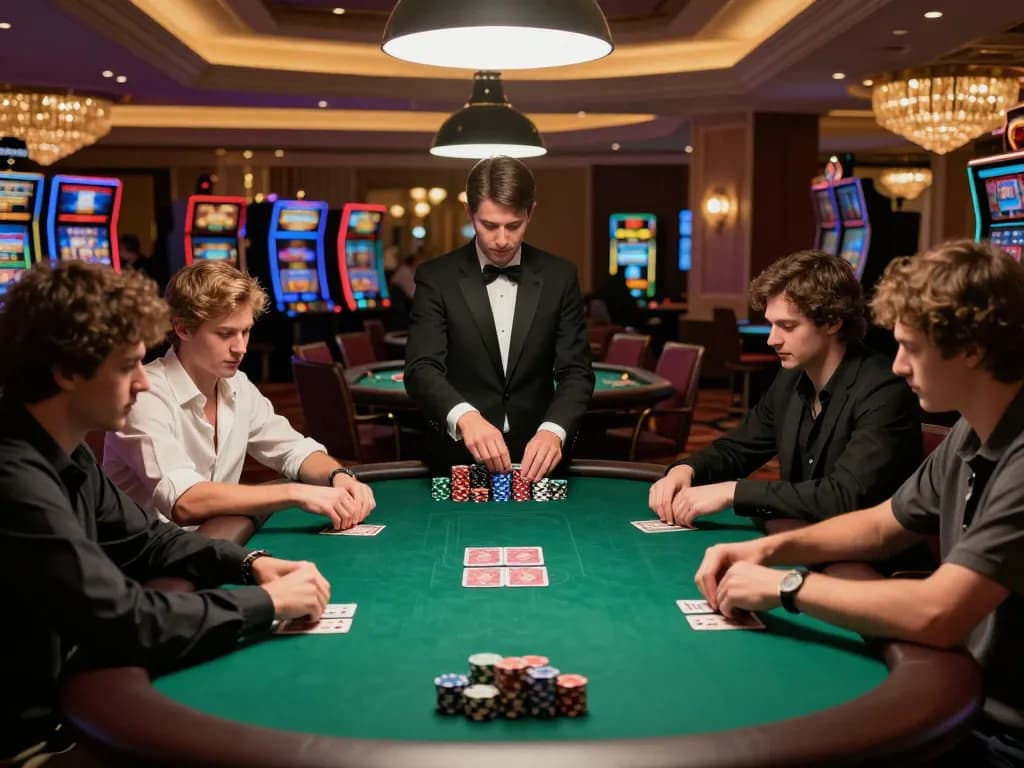 Players strategizing during a high-stakes poker game at BCX88 casino.