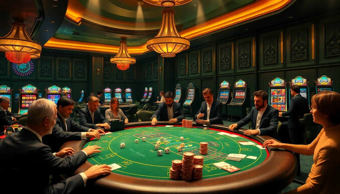 Experience exciting gambling action with hhkungfu-themed decor at a vibrant casino table.