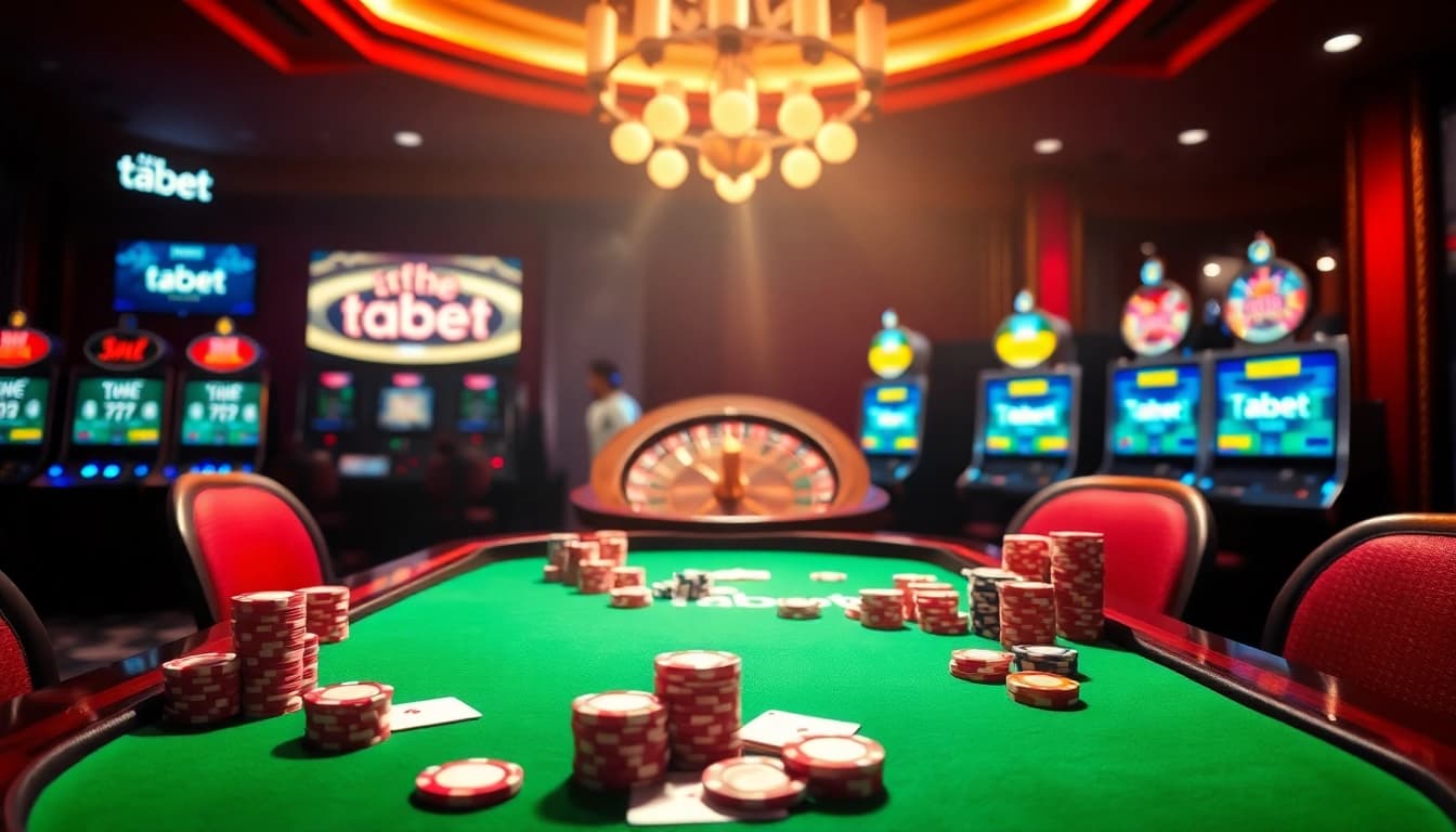 Experience high-stakes excitement at the casino with tabet-themed games and vibrant atmosphere.