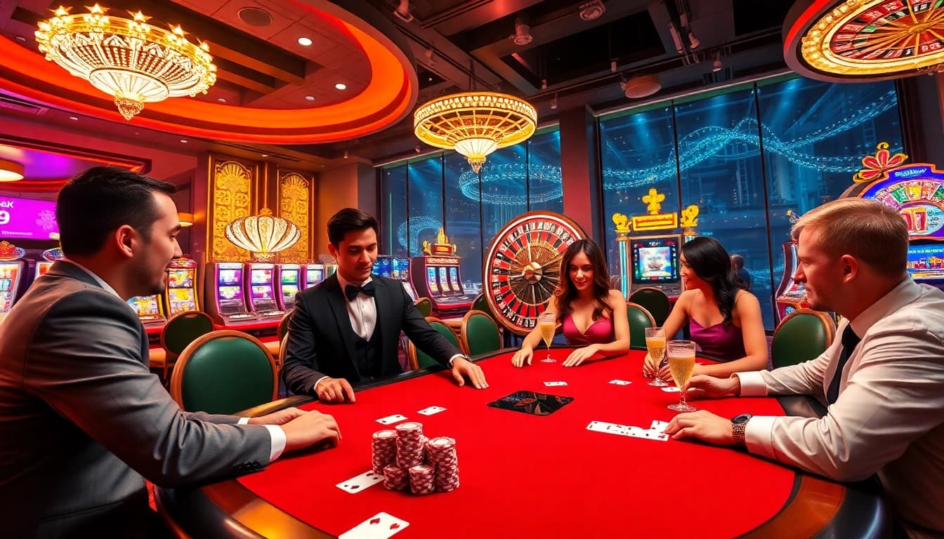Casual and professional players enjoying a high-stakes poker game at uu88 com casino.