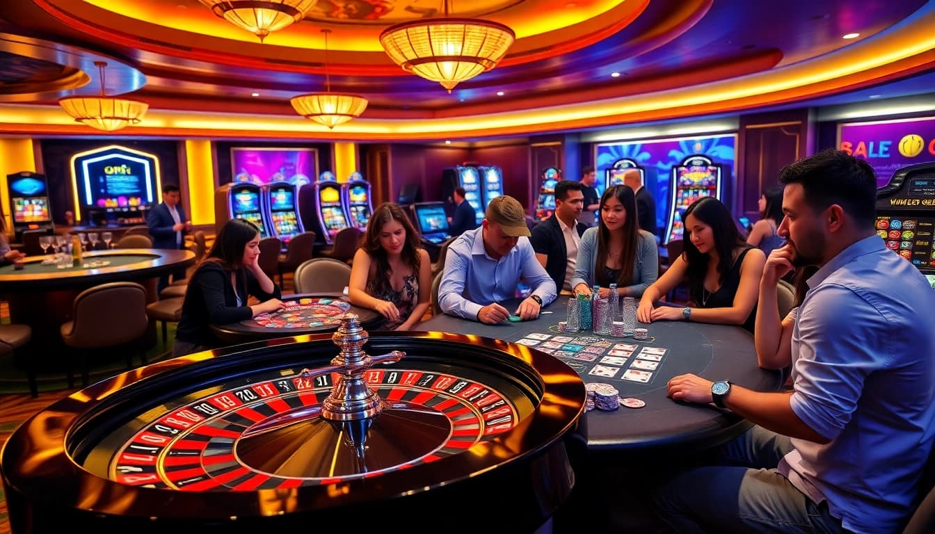 Experience the thrill of gambling at bSport's luxurious casino with roulette and poker tables.