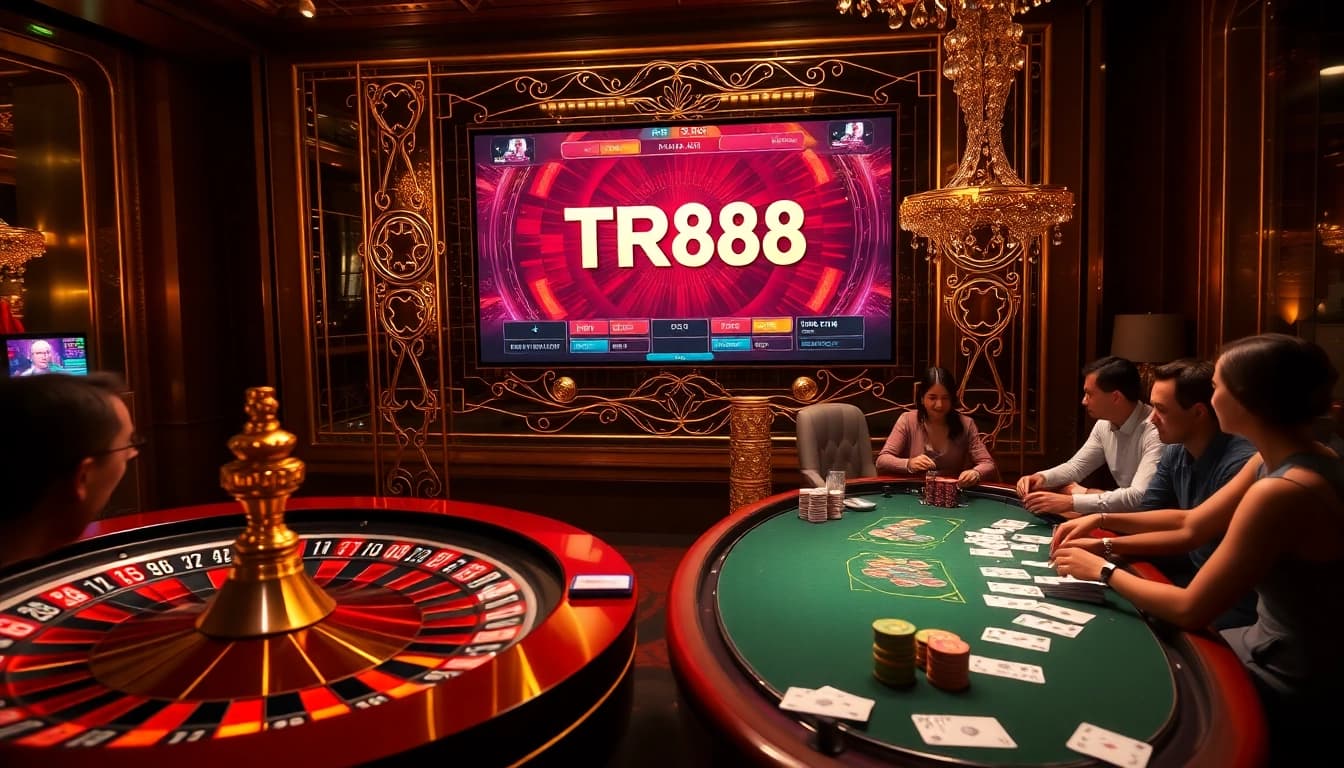 Experience the thrill of TR88 casino games with vibrant tables, cards, and poker chips.