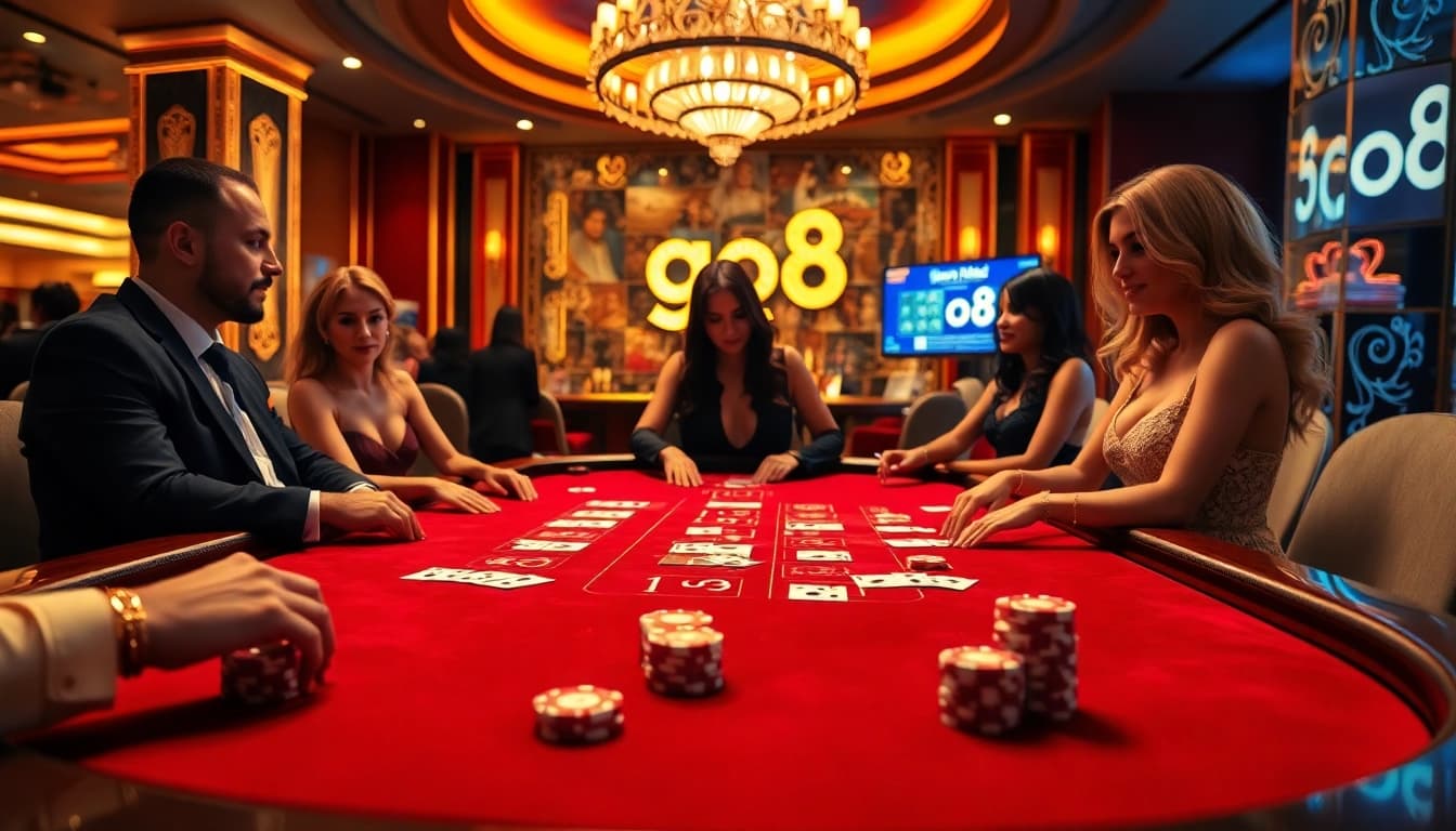 Players engaging in blackjack at the go8 casino, showcasing luxury and excitement.