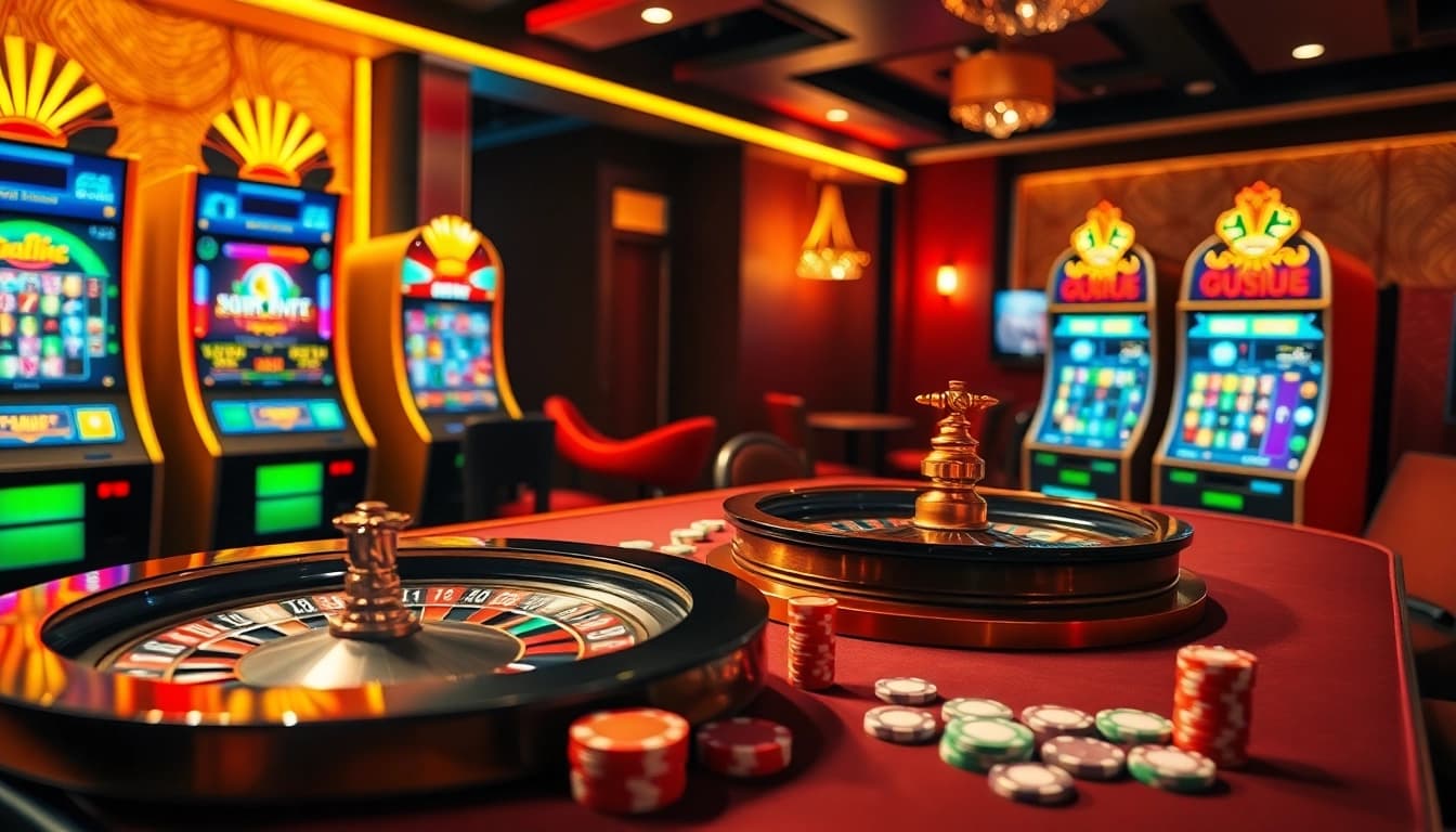 Engage in exciting gameplay at lodetructuyen with vibrant casino tables and slot machines.