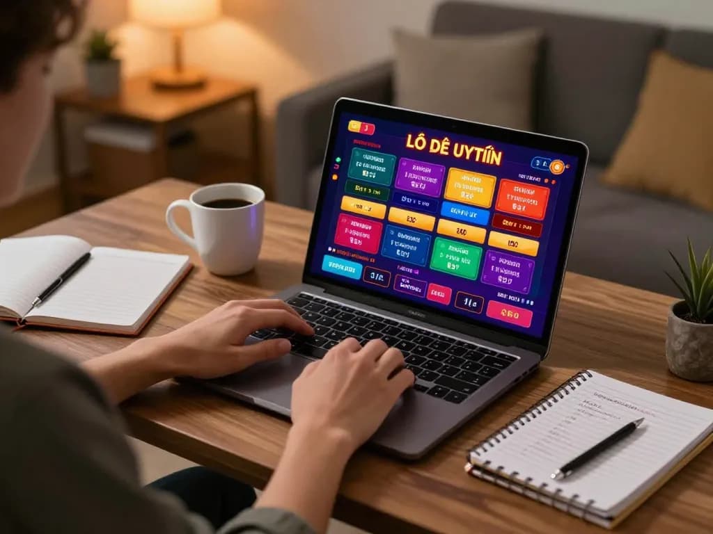 Lô Đề Uy Tín online gaming session at home with strategic notes and vibrant interface.