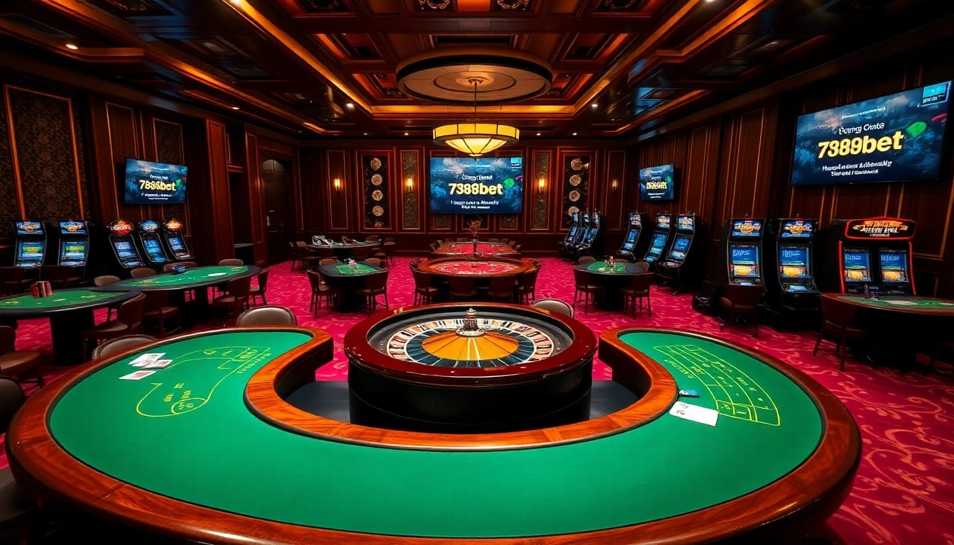 Players enjoying a thrilling experience at https://789bet.tours/ roulette and poker tables in a luxurious casino.