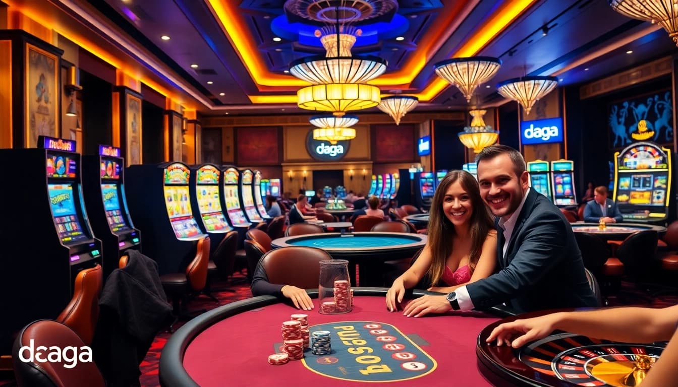 Daga players enjoying a thrilling poker game at a vibrant casino table.