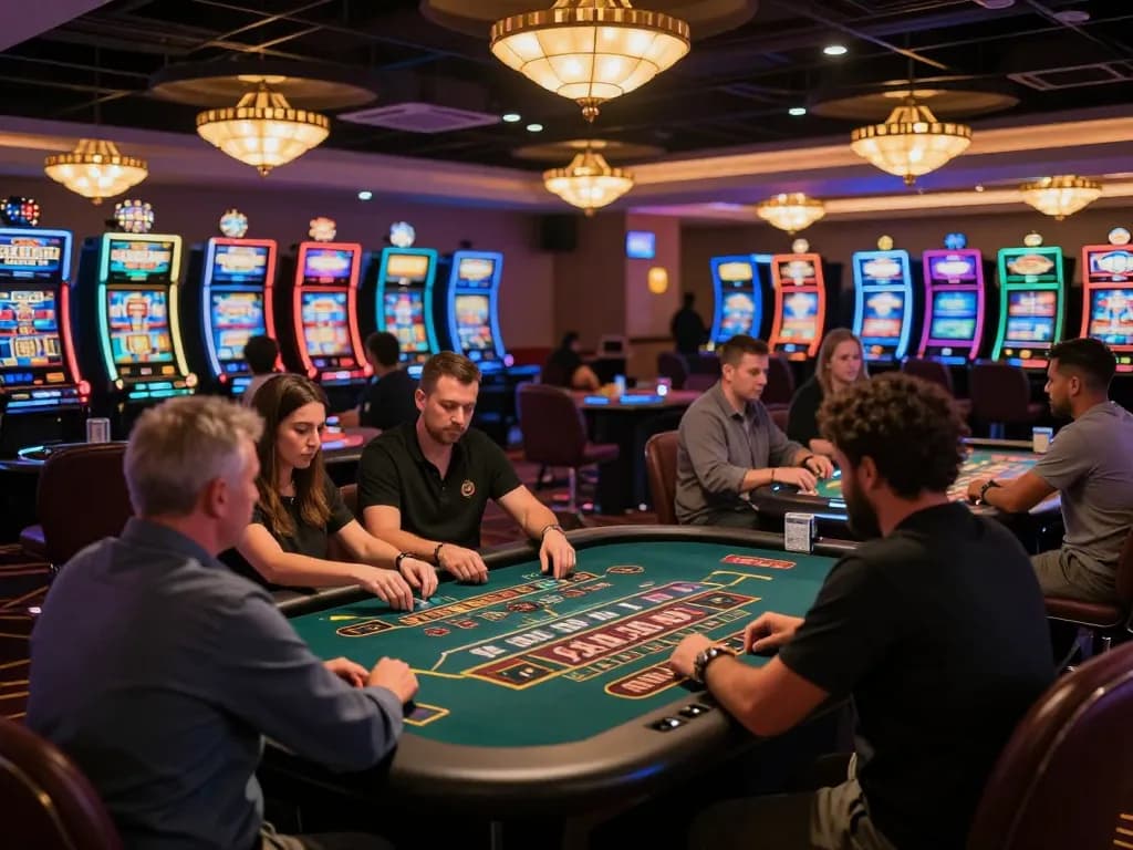 Players placing bets at hit club gaming tables in an upscale casino.