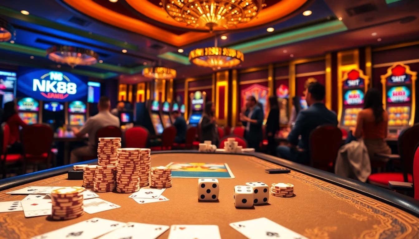 Experience the thrill of online gambling with NK88's exciting casino atmosphere featuring vibrant gameplay.