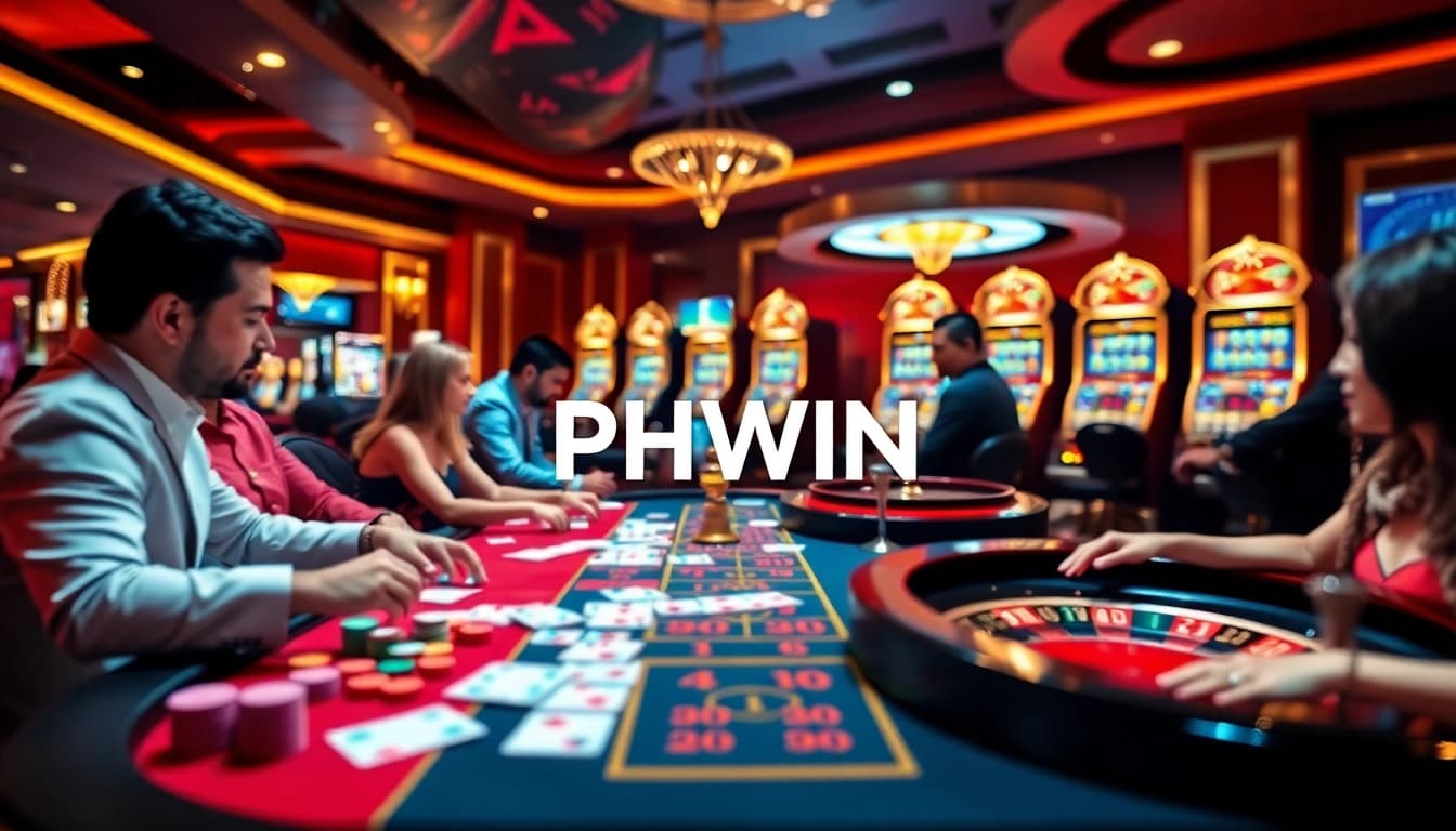 Experience captivating gameplay at PHWIN with thrilling action on the casino table and vibrant slot machines.
