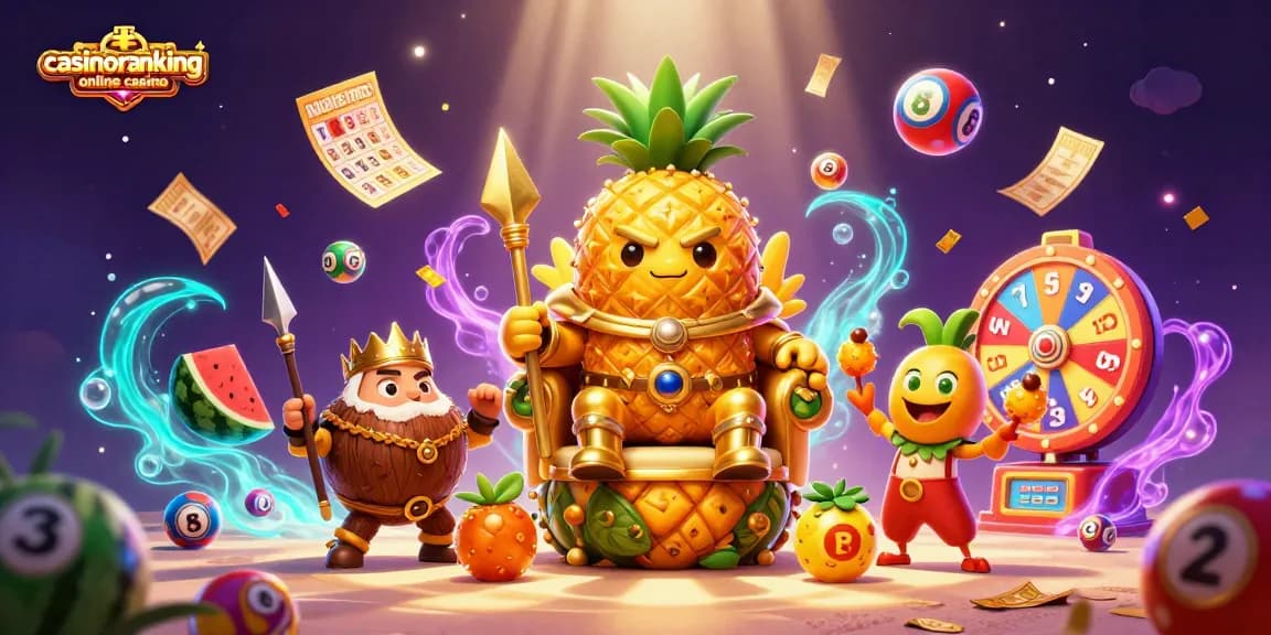 Join the golden pineapple king in a vibrant scene showcasing exciting prizes at casinoranking online casino.