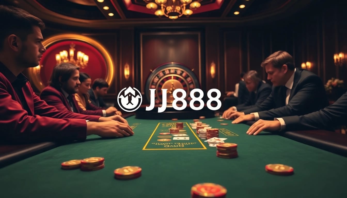 Players engaging in an exciting blackjack game at BJ88 casino, featuring a stylish gambling setup.