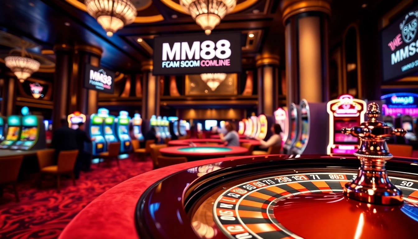 Experience thrilling gaming at MM88 COM with dynamic casino tables and vibrant slot machines.