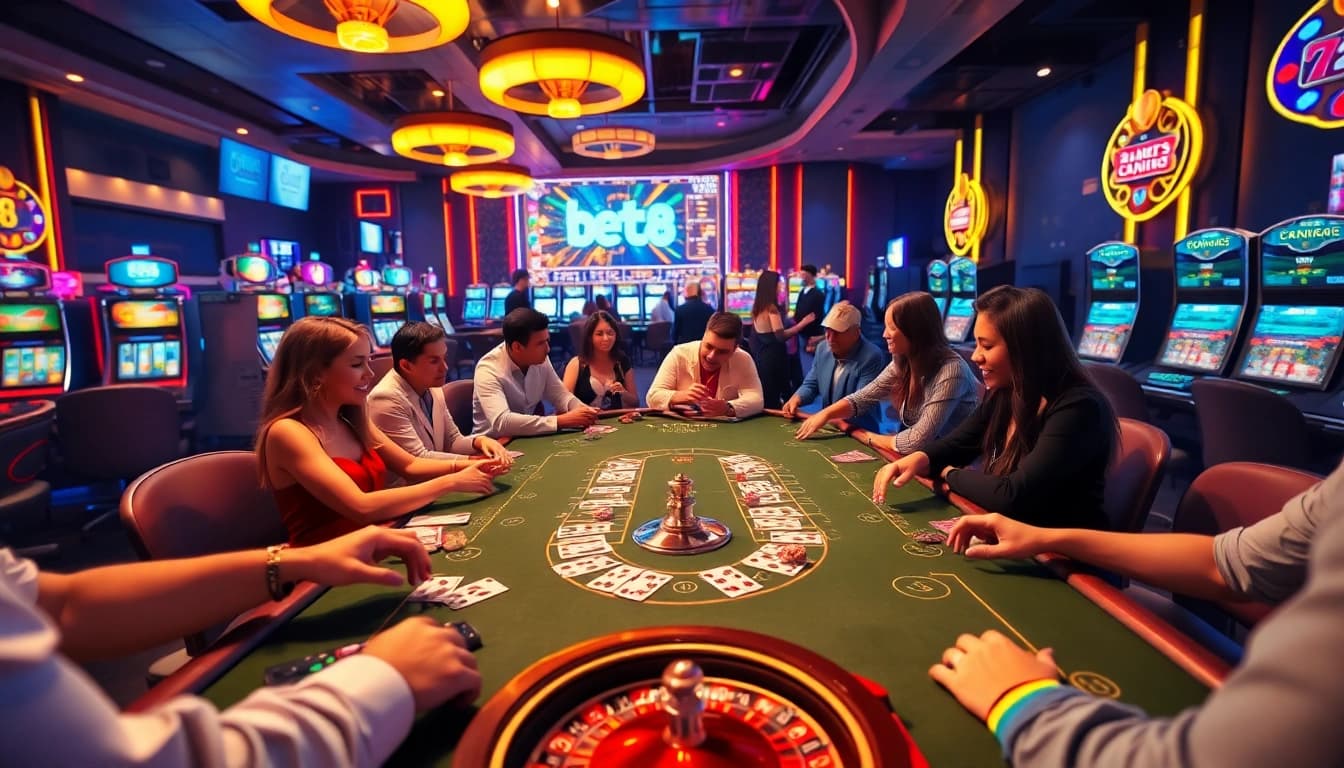 Players enjoying thrilling games at the Bet88 casino table with poker chips and cards.