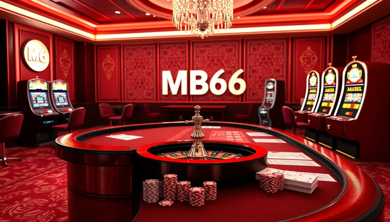 Experience the thrill of MB66 online gaming with luxurious casino elements like poker chips and roulette.