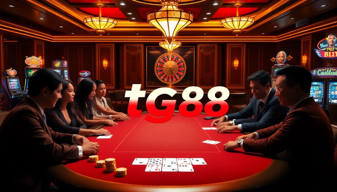 Experience the thrilling excitement of tg88 at a luxurious casino poker table with vibrant chips and cards.