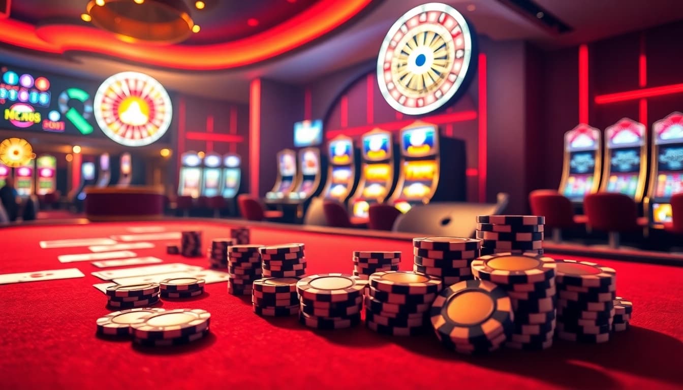 Play exciting games at PU88's luxurious casino tables, filled with poker chips and vibrant slot machines.