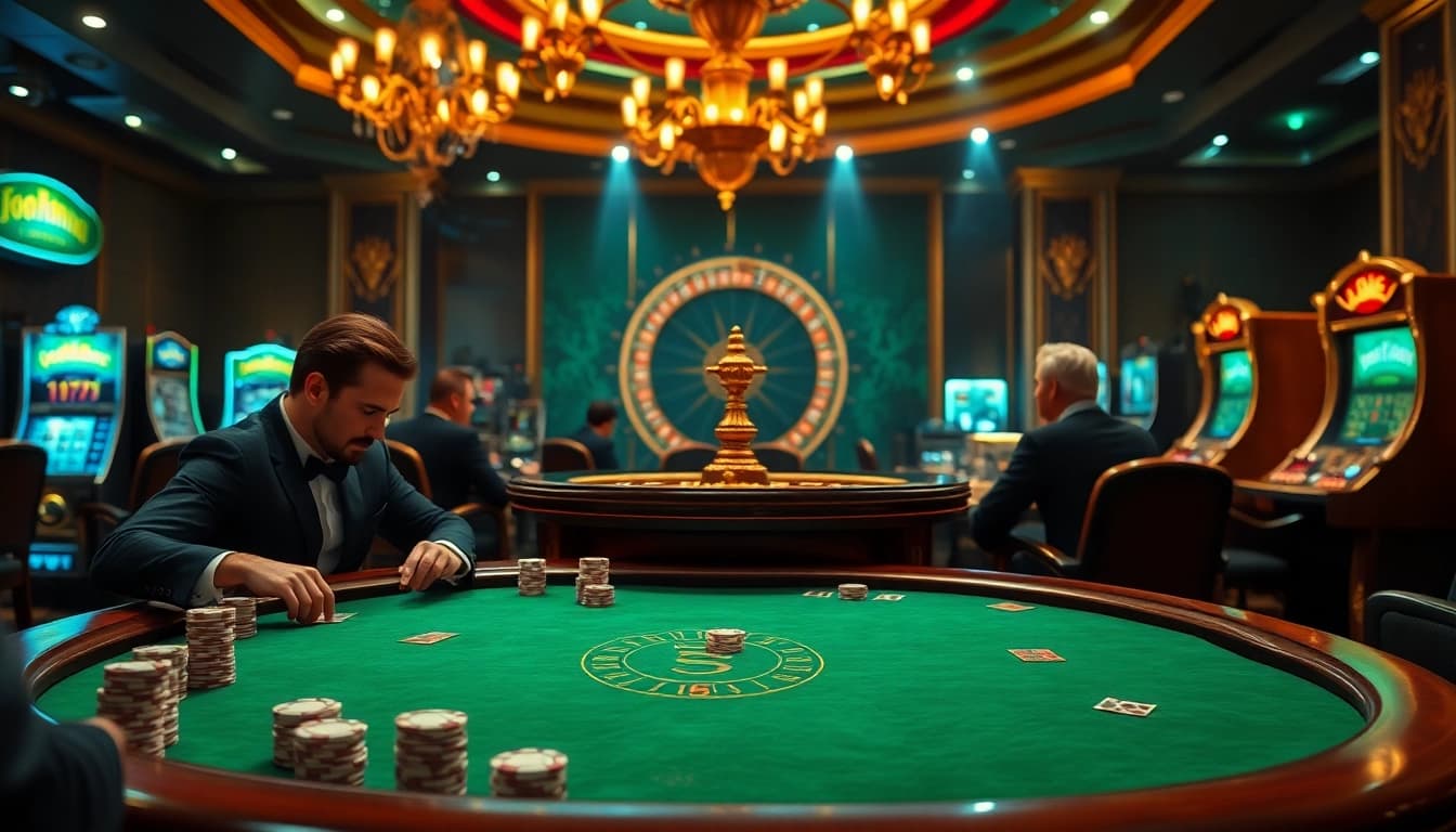 Engage in thrilling gameplay with nettruyen. at a luxurious poker table under ambient casino lighting.
