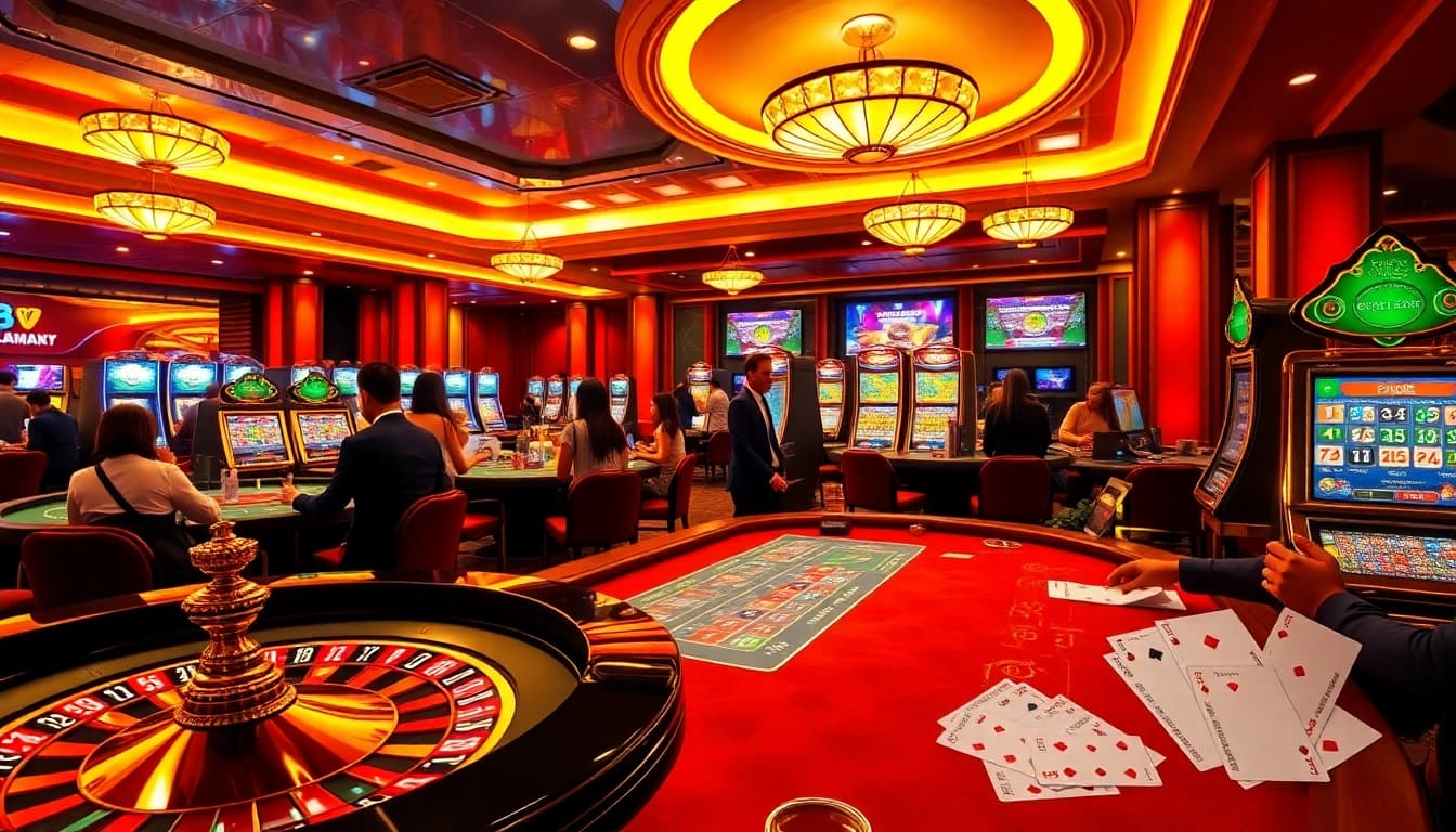 Exciting casino action at 88vv.com featuring roulette, poker, and slot machines.