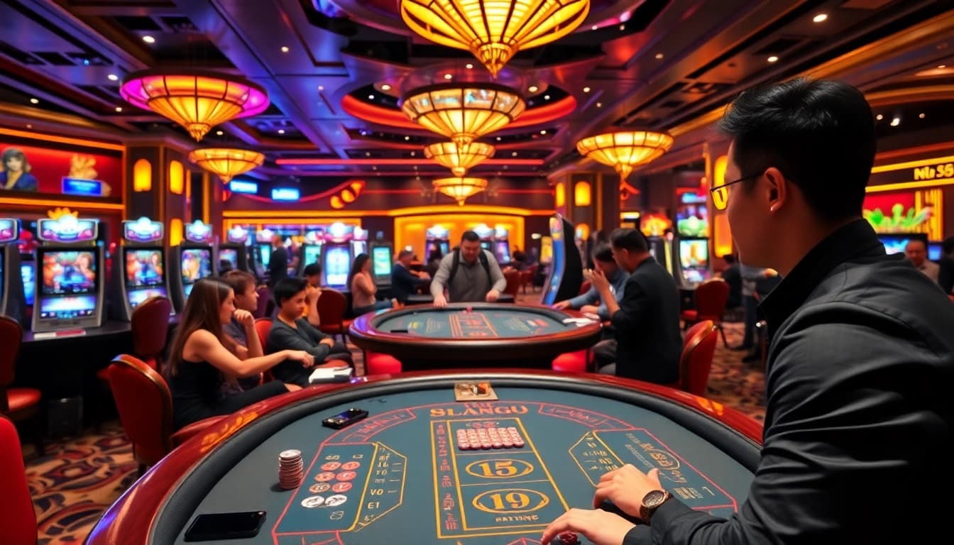 Engaging Tài xỉu MD5 gameplay with players strategizing their bets at a vibrant casino table.