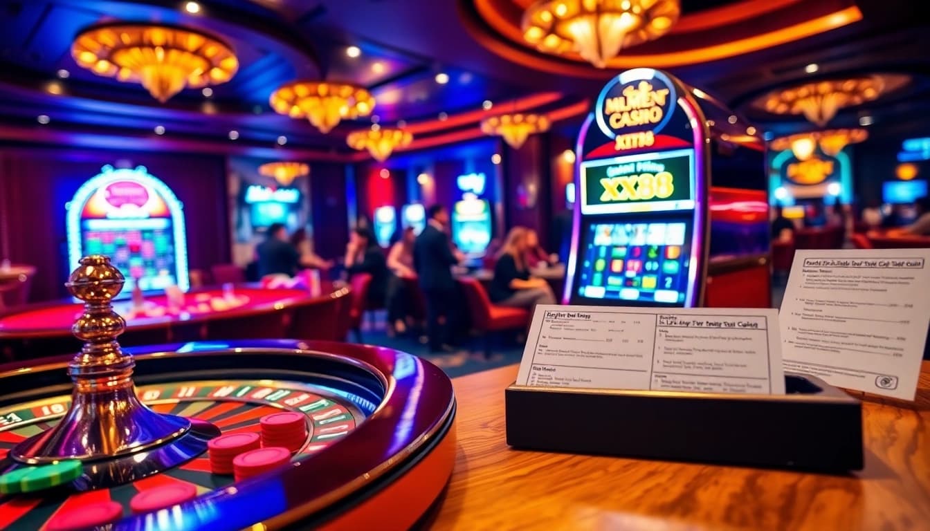 Players placing bets at the vibrant XX88 casino roulette table with colorful chips.